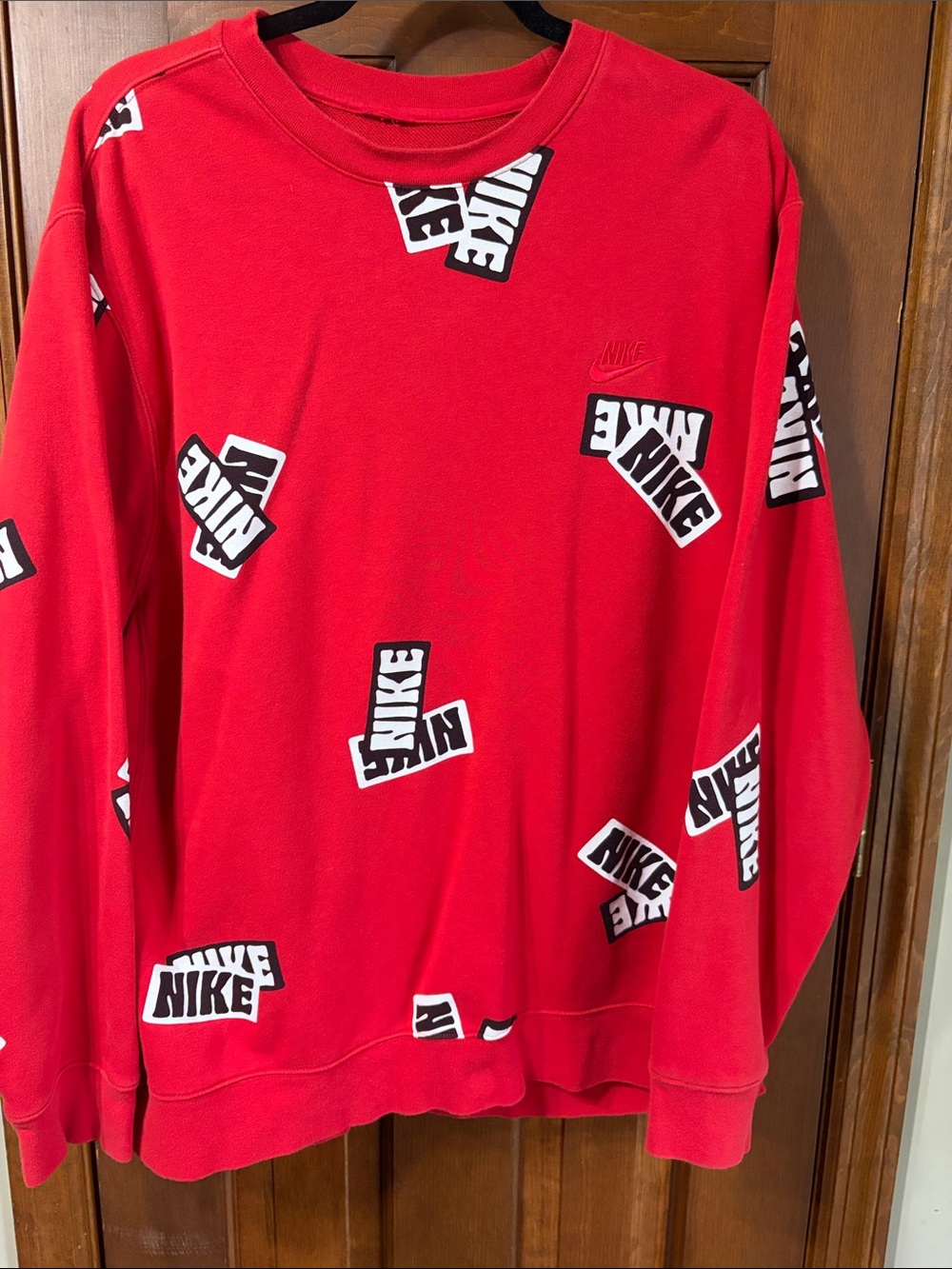 Nike Red Crewneck Sweatshirt with Black & White Logo Accents